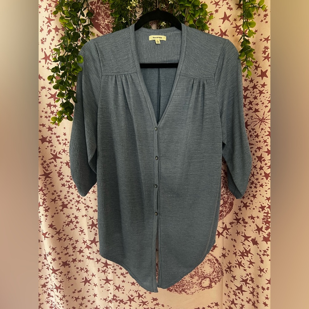 Max Studio Blue Button-Front Women’s Blouse